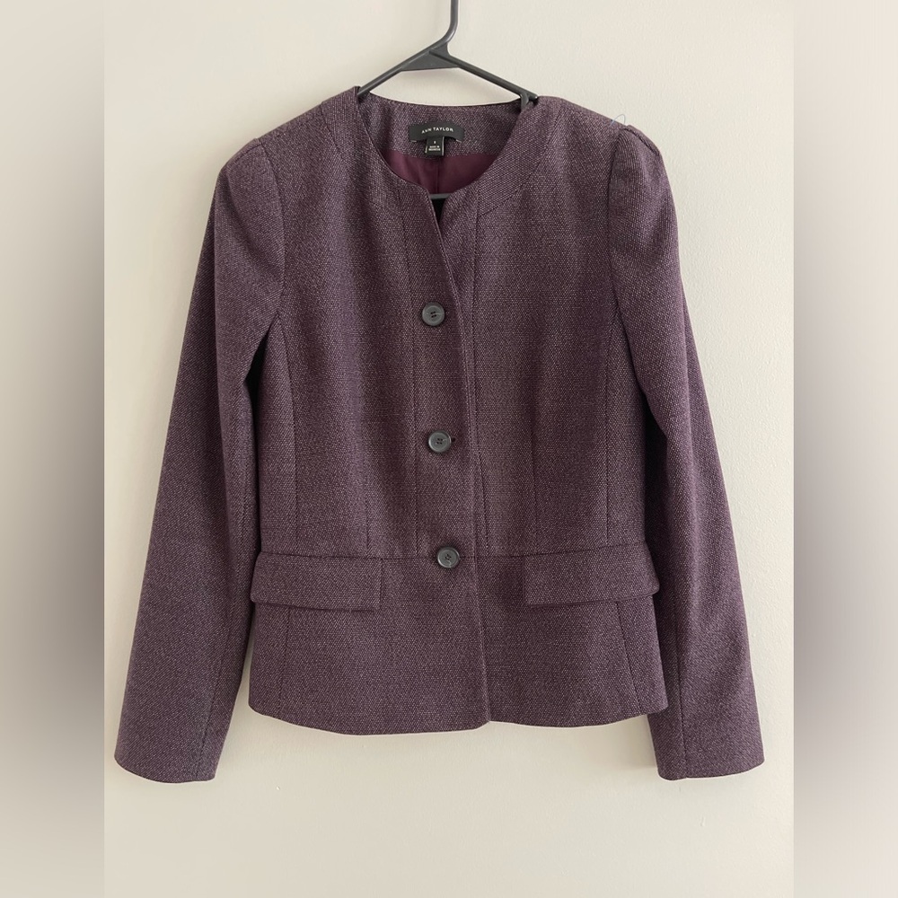 Ann Taylor purple button down blazer jacket 0